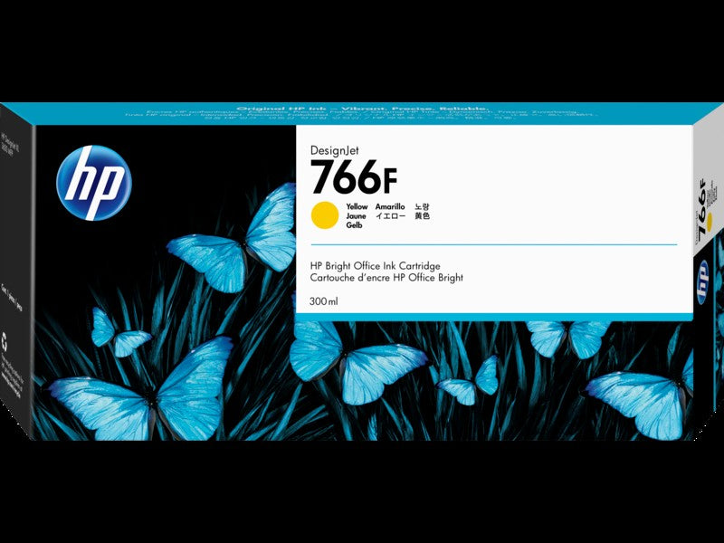 HP 766F DesignJet Ink Cartridge - Yellow, 300ml