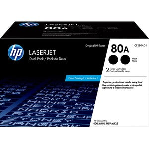 HP Cartouches de toner noir 80A LaserJet authentiques (pack de 2)