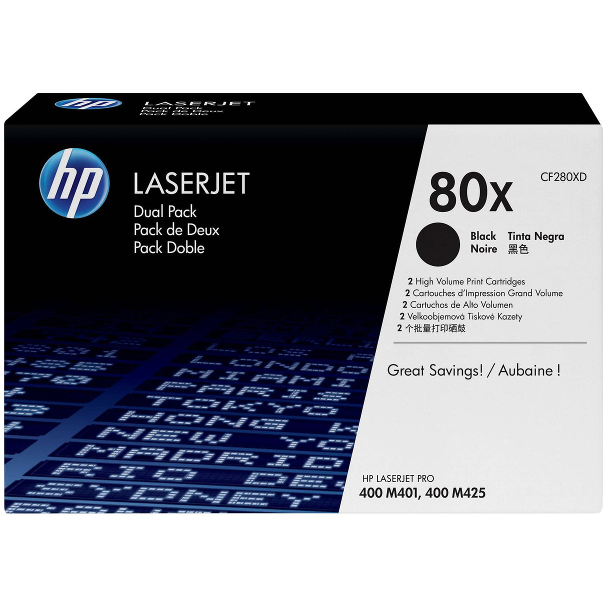 HP 80X pack de 2 cartouches authentiques de toner LaserJet noir grande capacité