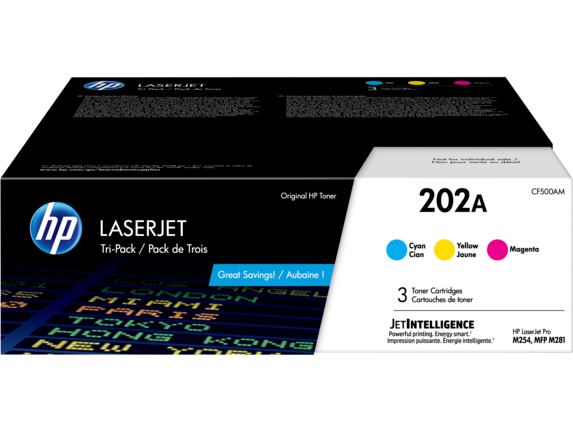 HP 202A Pack de 3 toners cyan/magenta/jaune LaserJet authentique