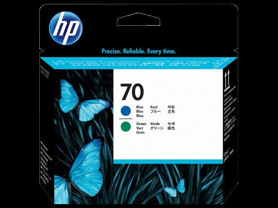 HP 70 tête d'impression DesignJet bleue et verte