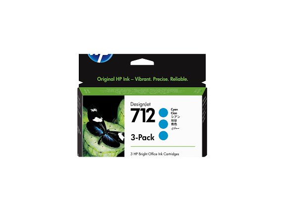 HP Pack de 3 cartouches d'encre DesignJet 712, cyan, 29 ml
