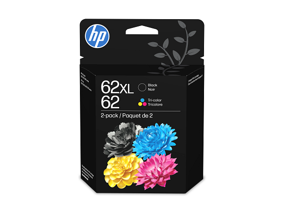 HP Pack de 2 cartouches d’encre noire grande capacité 62XL/trois couleurs 62 authentiques