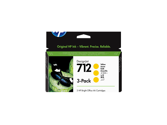 HP Pack de 3 cartouches d'encre DesignJet 712, jaune, 29 ml