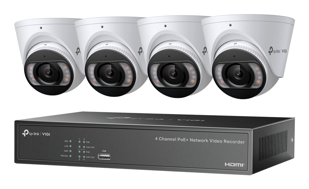 Kit TP-Link 4 CAMÉRAS VIDÉO VIGI NK4P-T4425-2T Turret 4MP Couleur Complète IPC et NVR 4 Canaux PoE