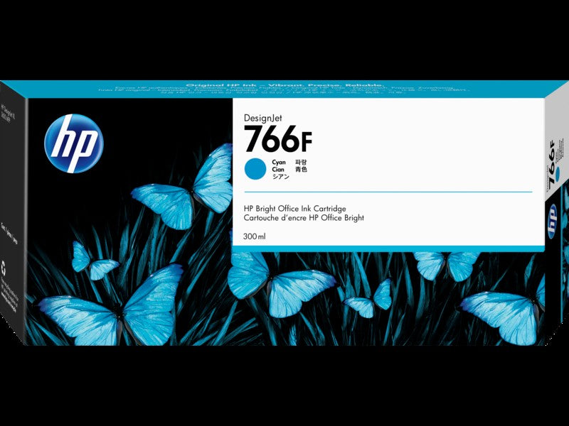 HP 766F DesignJet Ink Cartridge - Cyan, 300ml