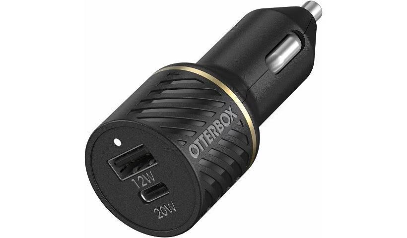 Chargeur de voiture double à recharge rapide OtterBox avec port USB‑C 20 W  et port USB‑A 12 W