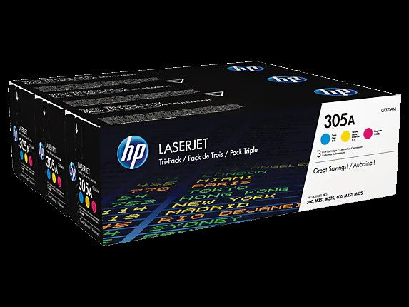 HP 305A pack de 3 toners LaserJet cyan/magenta/jaune authentiques