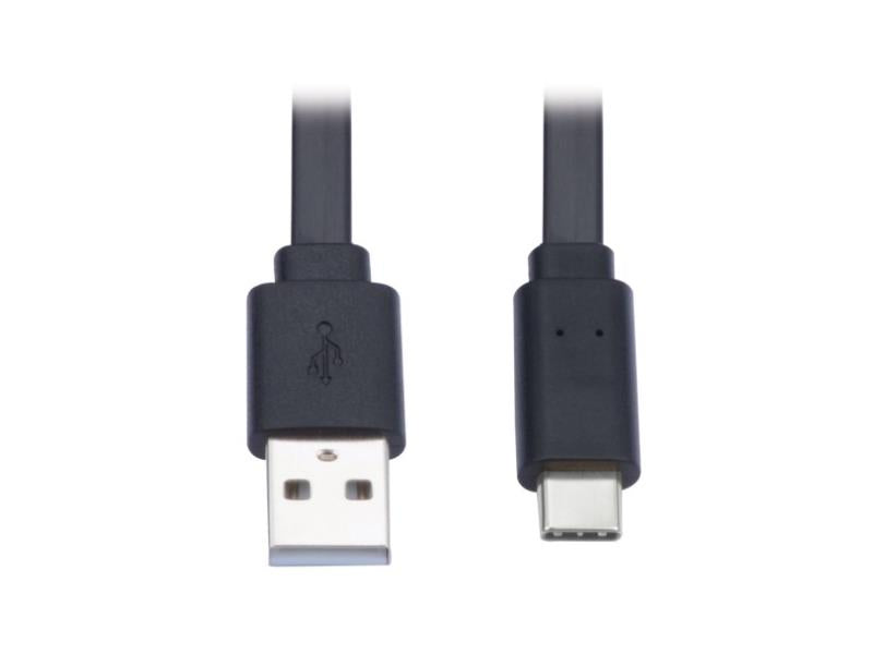 Tripp Lite USB Cable - USB-A to USB-C, Flat, 3 ft., Black