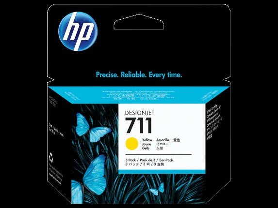 HP 711 pack de 3 cartouches d'encre DesignJet jaune, 29 ml