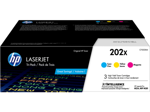 HP 202X Pack de 3 toners cyan/magenta/jaune grande capacité LaserJet authentique