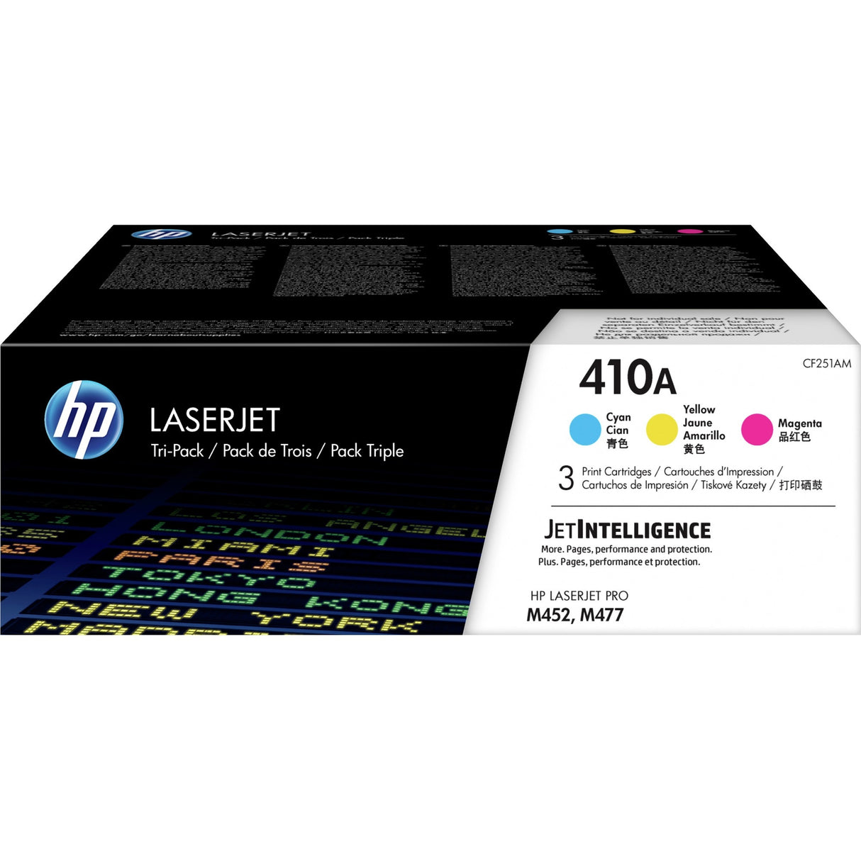 HP 410A LaserJet, lot de 3 cartouches de toner authentiques, cyan/magenta/jaune