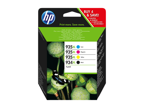 HP Pack 4 cartouches noire haute capacité 934XL + 935 cyan/magenta/jaune authentiques