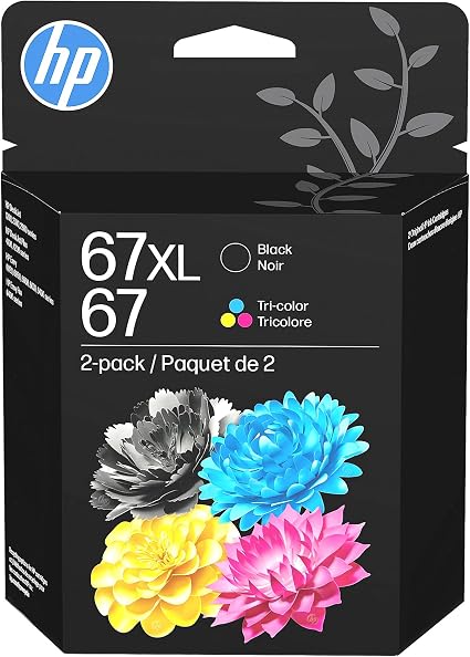 HP 67XL Ink Cartridge - Original, 2-pack, black, cyan, magenta, yellow