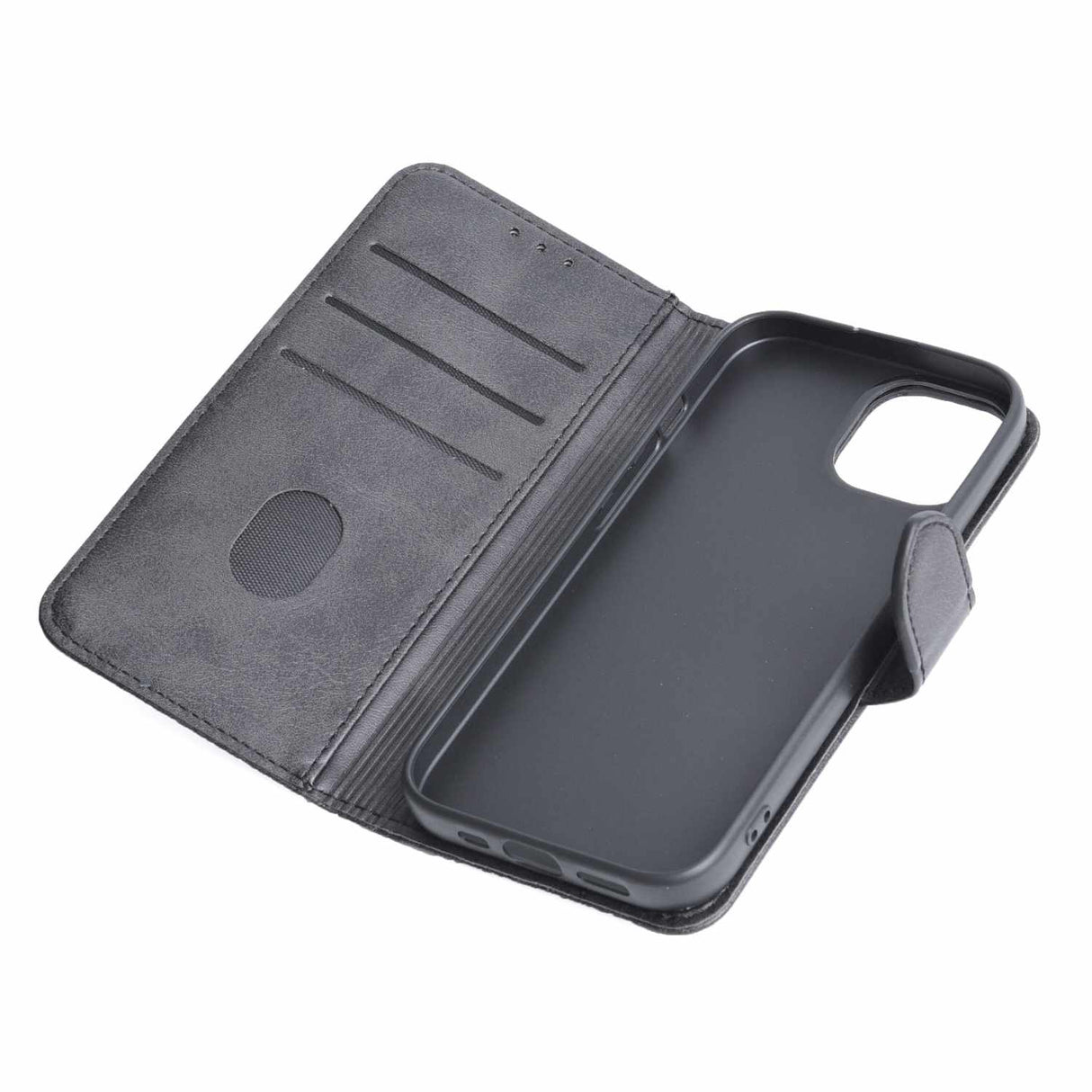 Étui Portefeuille Folio en Cuir Vegan Noir pour iPhone 16