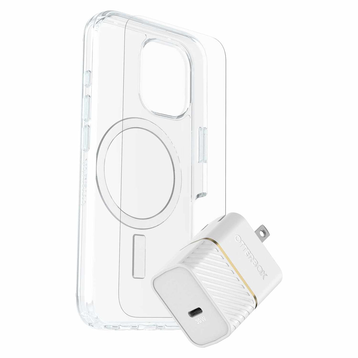 Protection+Power Kit (Symmetry Clear MagSafe w/Glass+30W Wall Charger White) for iPhone 16