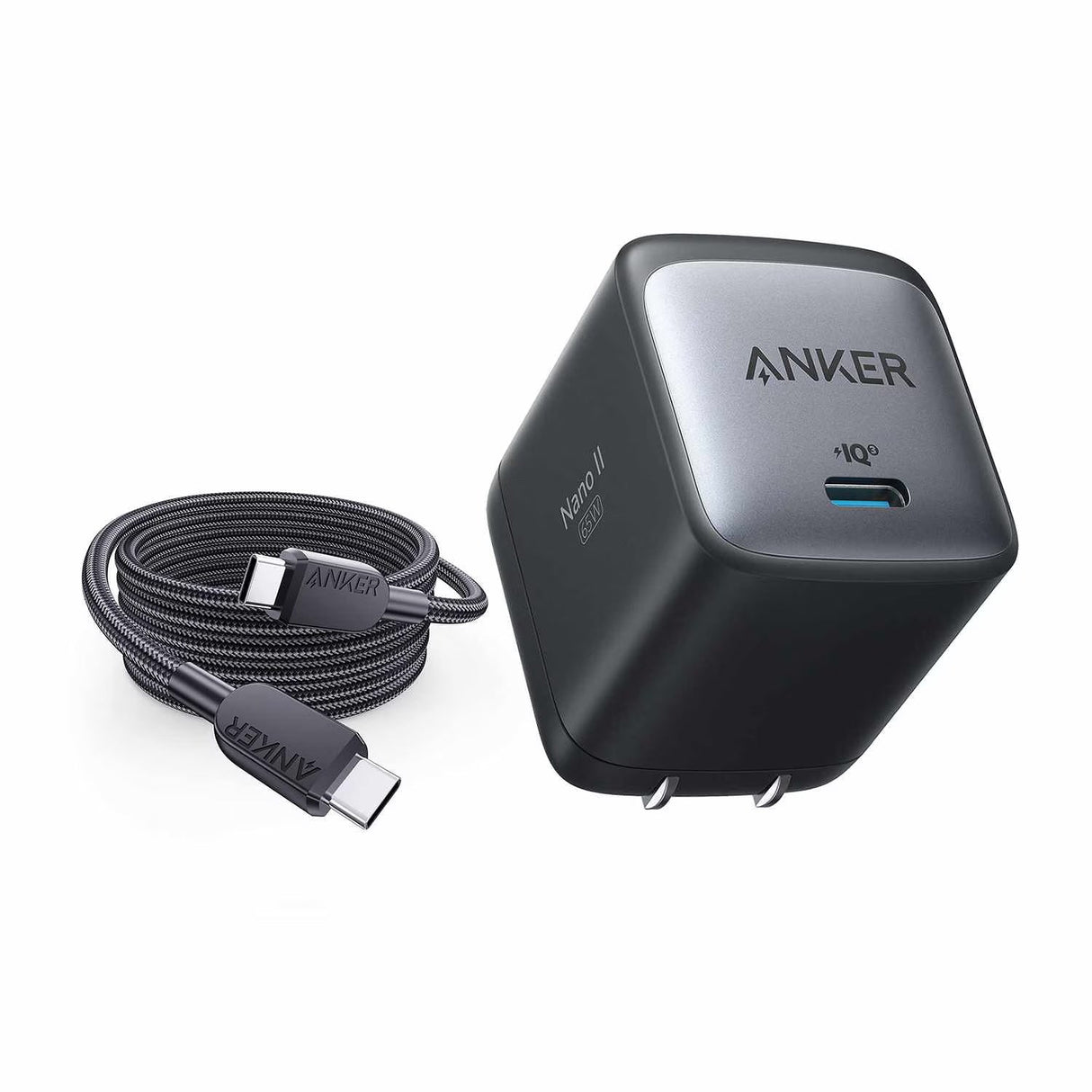 Compact Foldable Nano II 65W USB-C GaN PPS Wall Charger Black