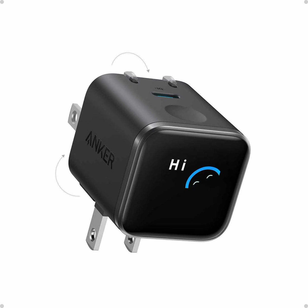 45W USB-C Wall Charger with Smart Display and Foldable Prongs, Black